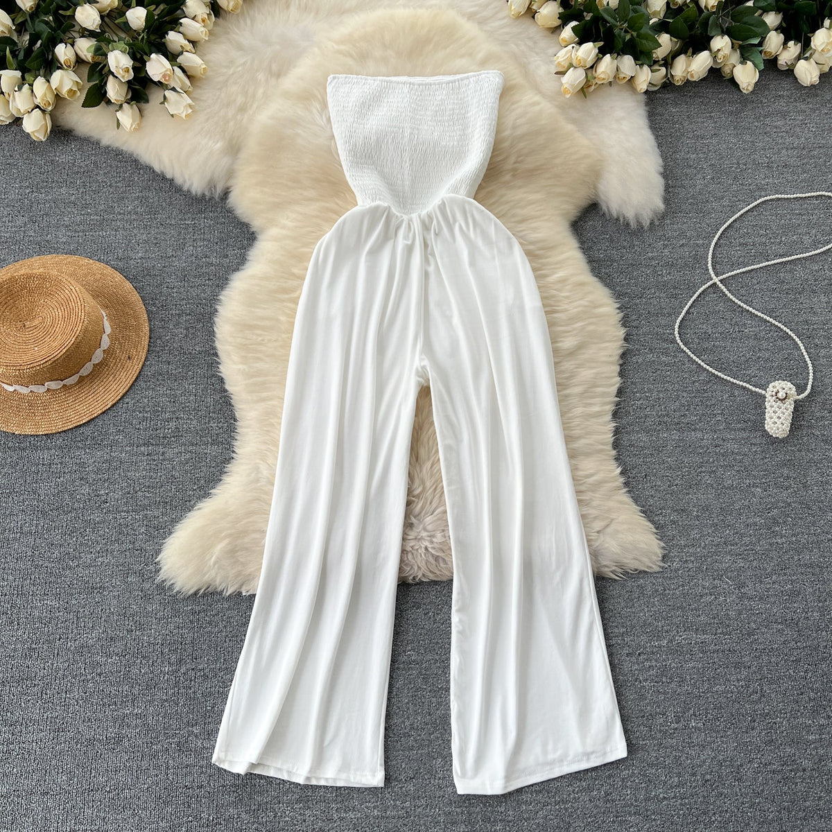Chic Strapless Solid Color Jumpsuit