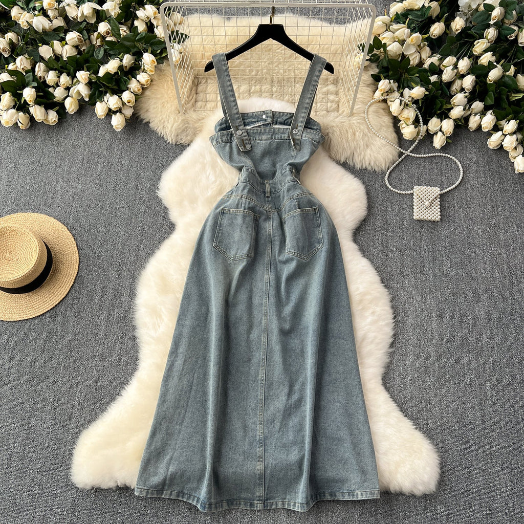 Vintage Distressed Denim Slip Dress