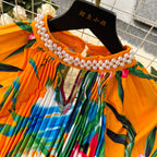 Beaded Crew Neck Printed Dress
