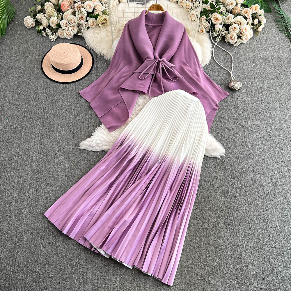 Thickened Cardigan&Gradient Skirt 2Pcs