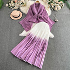 Thickened Cardigan&Gradient Skirt 2Pcs