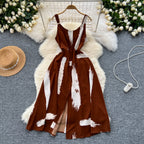 Vintage Printed Split Slip Dress