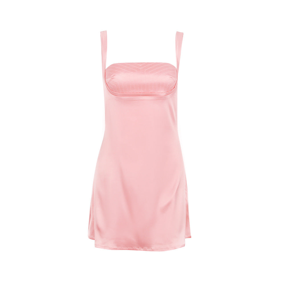 French Style Patchwork Satin Dress