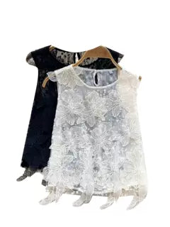 French Style 3d Floral Embroidered Top