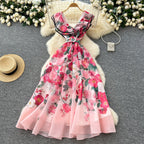 V-neck Ruffled Floral Printed Dress