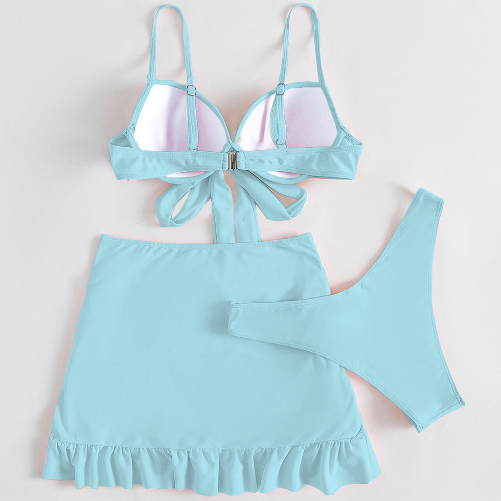 Solid Color Three-piece High wrapping Bikini