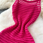 Plaid Hollowed Knitted Slip Dress