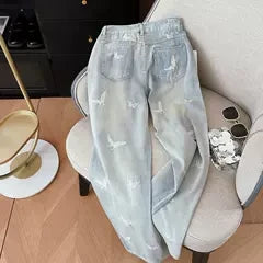 Casual Butterfly Embroidered Wide-leg Jeans