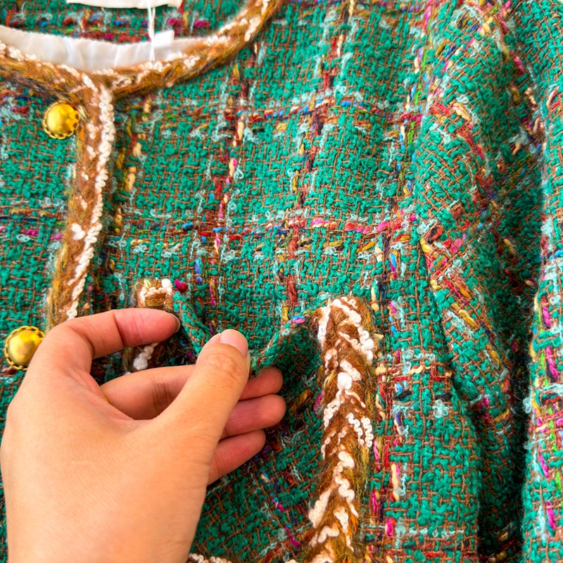 Vintage Tweed Plaid Short Jacket