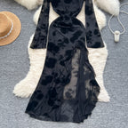 Asymmetric Embroidered Floral Black Dress