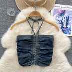 Vintage Denim Pleated Halter Top
