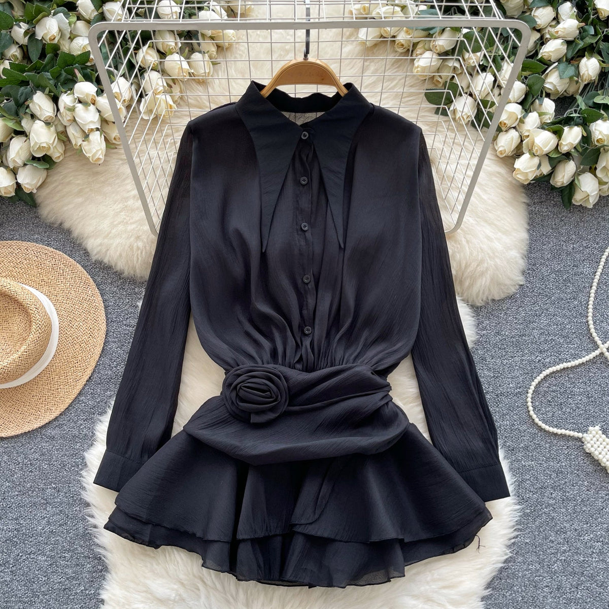 Irregular Design Ruffled Chiffon Top