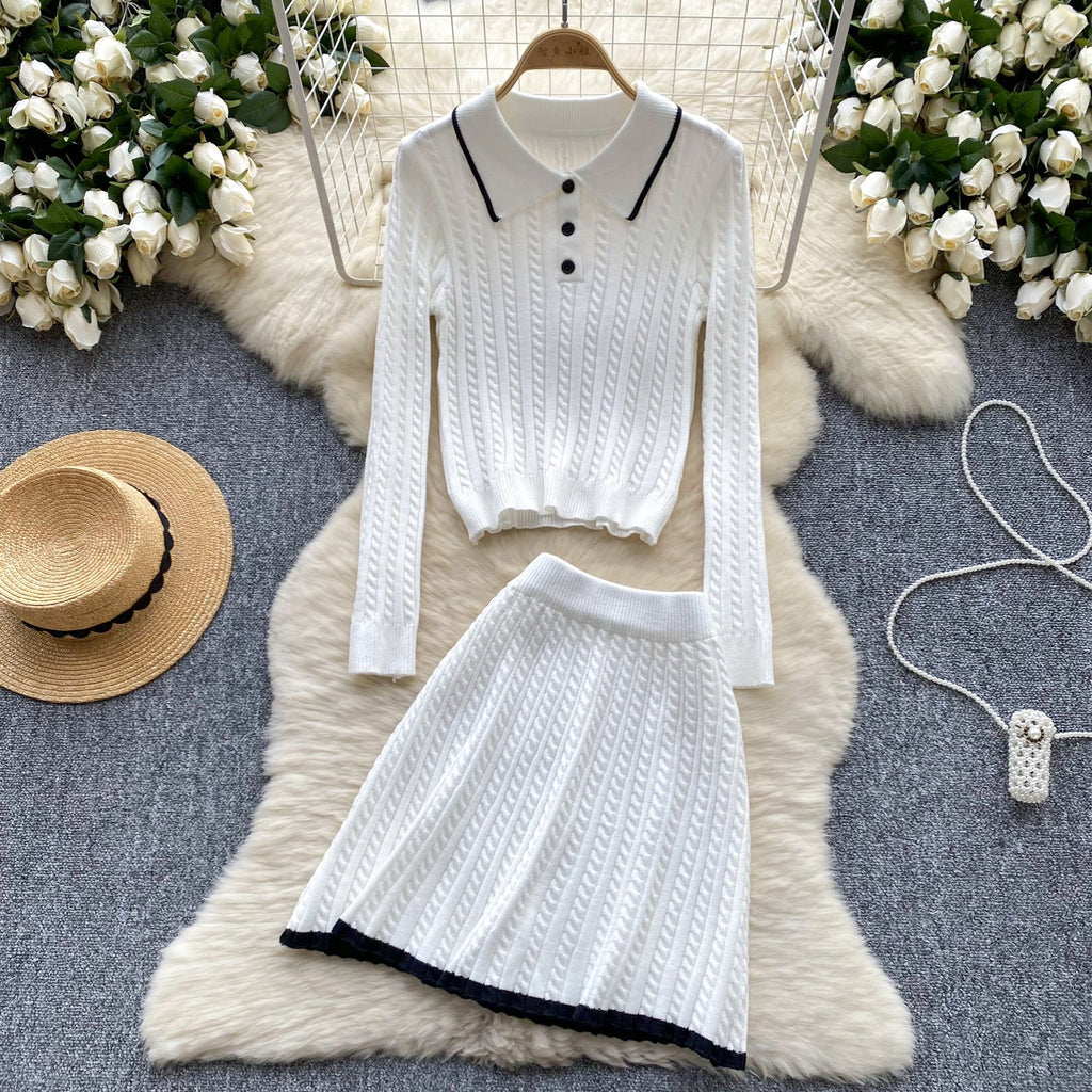 Lapeled Knitwear&Skirt Tweed 2Pcs