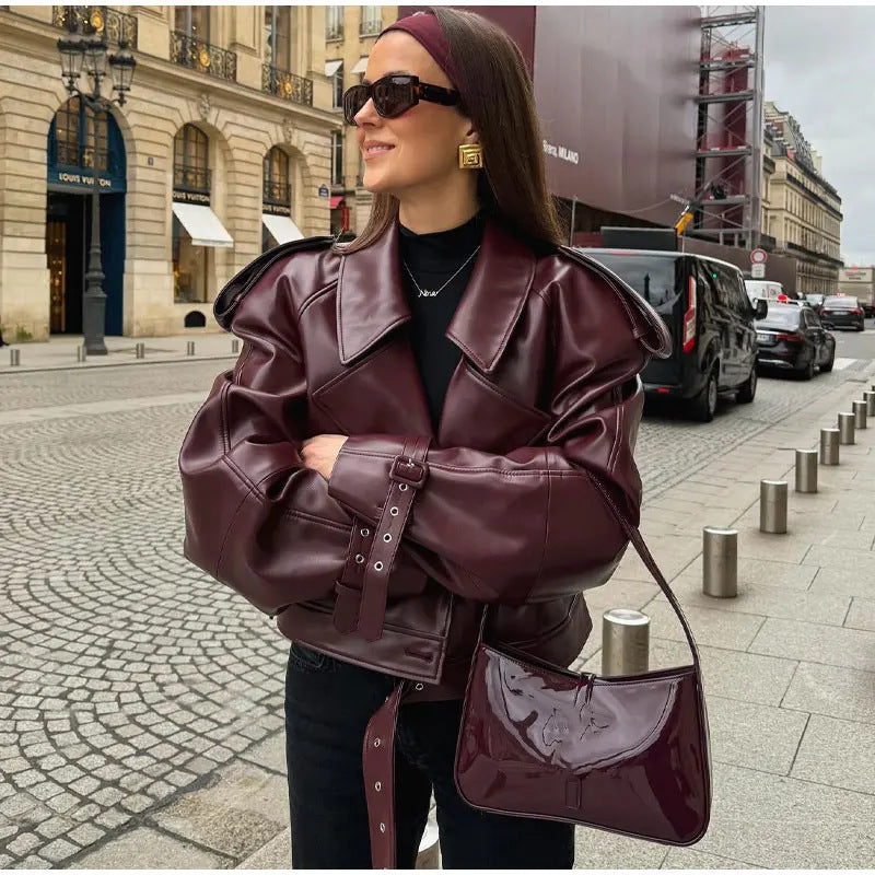 Vintage Adjustable Cuff PU Jacket
