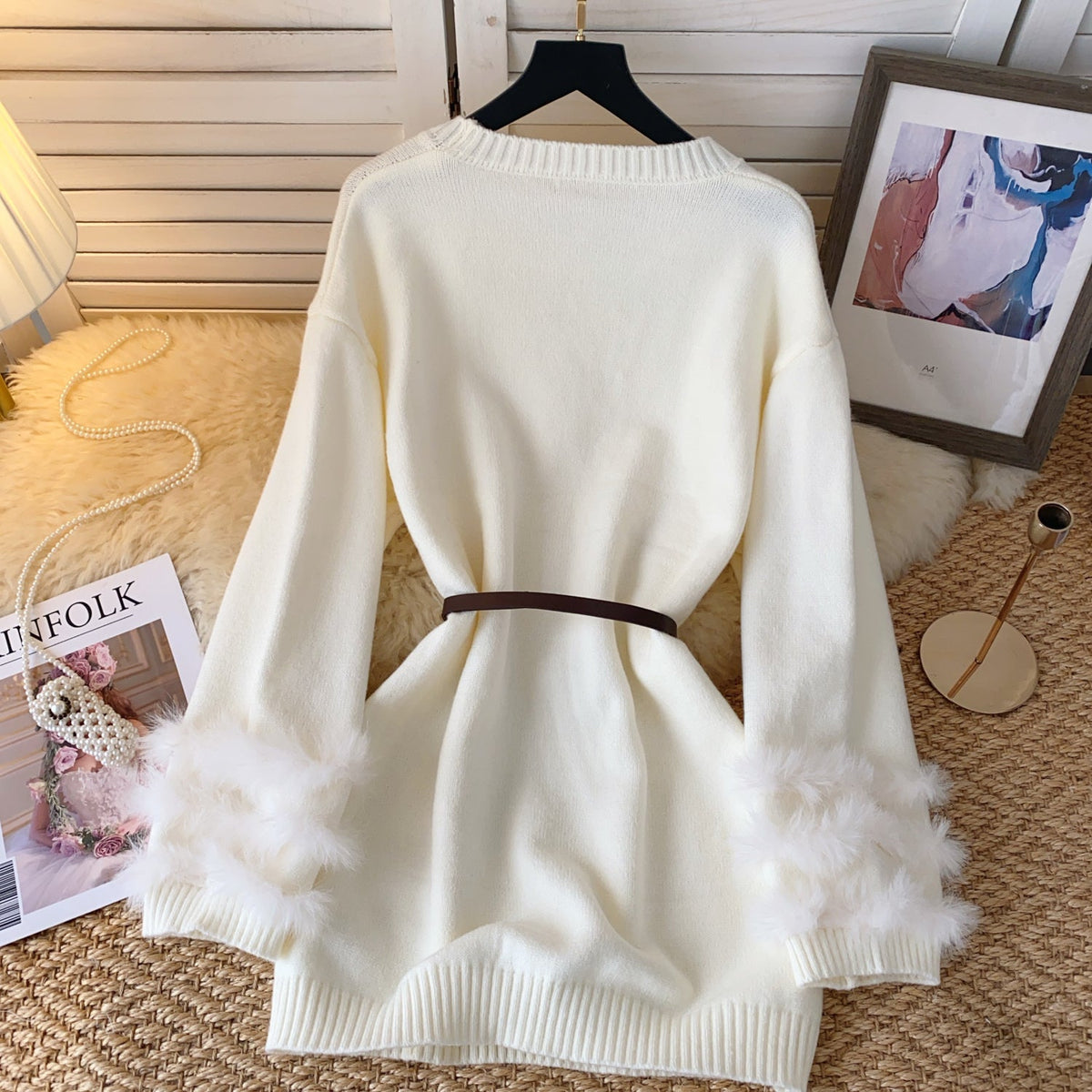 Vintage Furry Cuff Patchwork Sweater