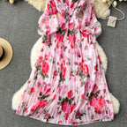Fairy Pleated Floral Chiffon Dress