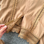 V-neck Shirt&Skirt Lace Patchwork 2Pcs
