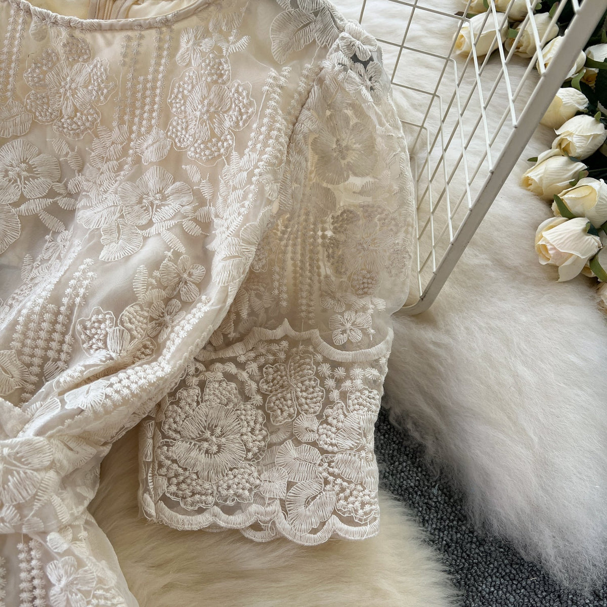Vintage Lace Crochet Apricot Dress