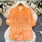 Premium Hollowed Embroidery Lace Shirt