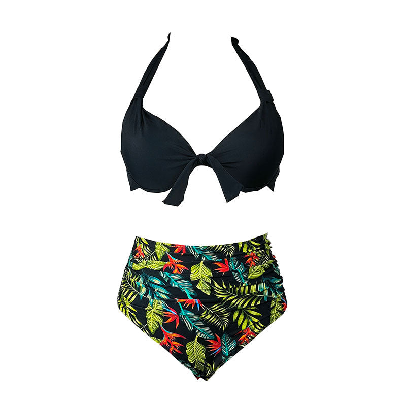 Solid Color Printed Swimsuit Beach Bikini