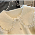 Doll Collar Beaded Ruffled Cardigan