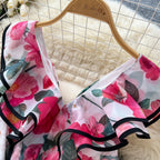 V-neck Ruffled Floral Printed Dress