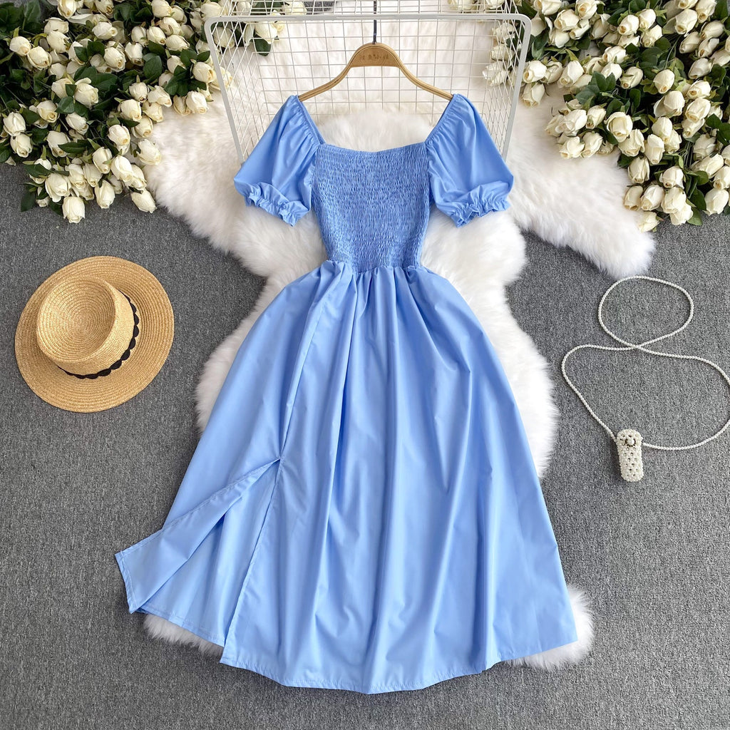 Mori Solid Color Waist-slimming Puffy Dress