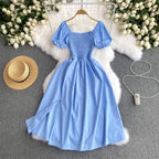 Mori Solid Color Waist-slimming Puffy Dress