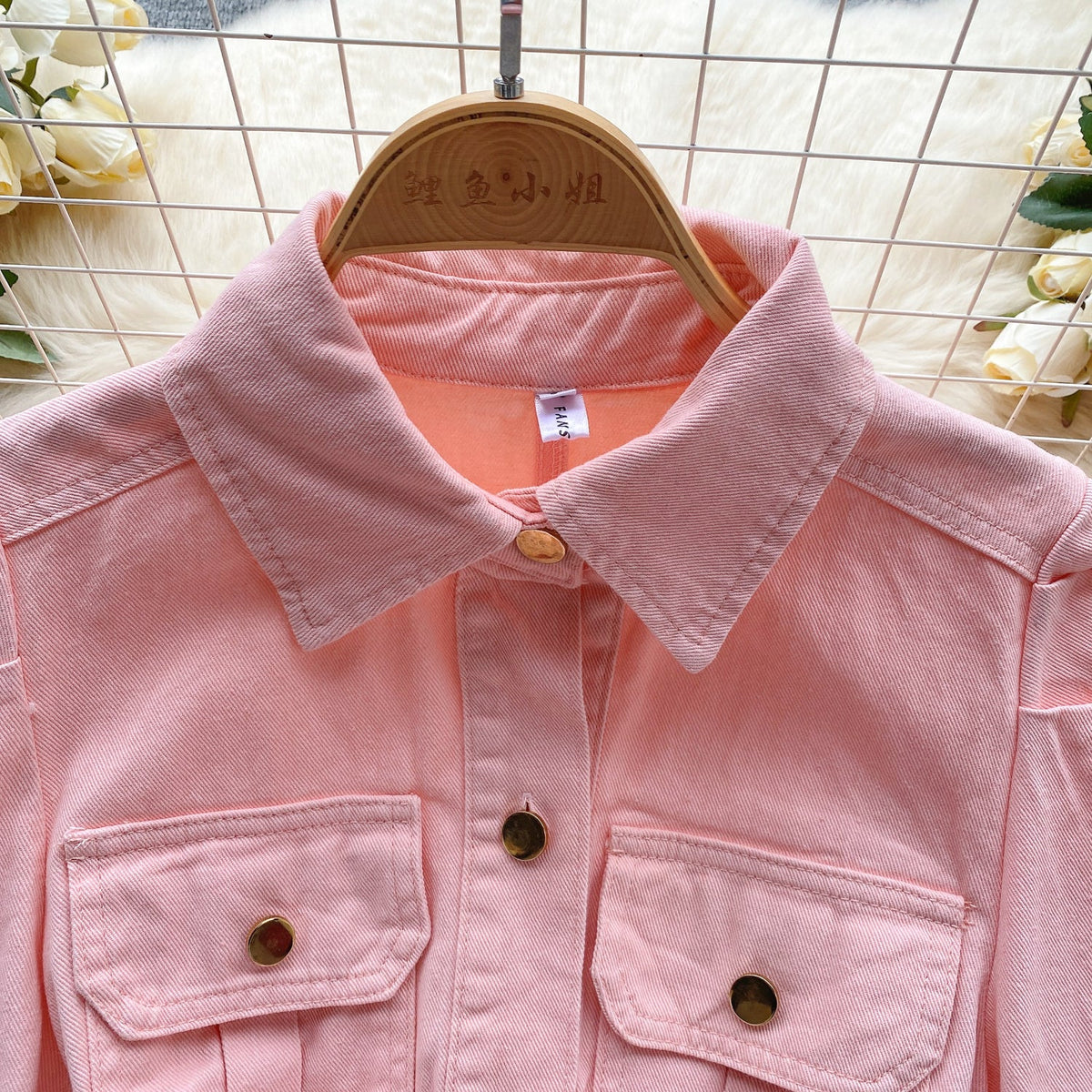 Vintage Candy Color Denim Shirt Dress