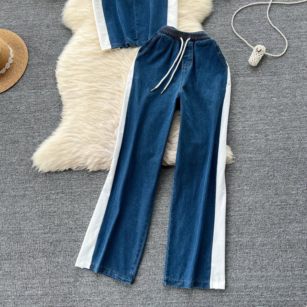 Patchwork Top&Trousers Denim 2Pcs