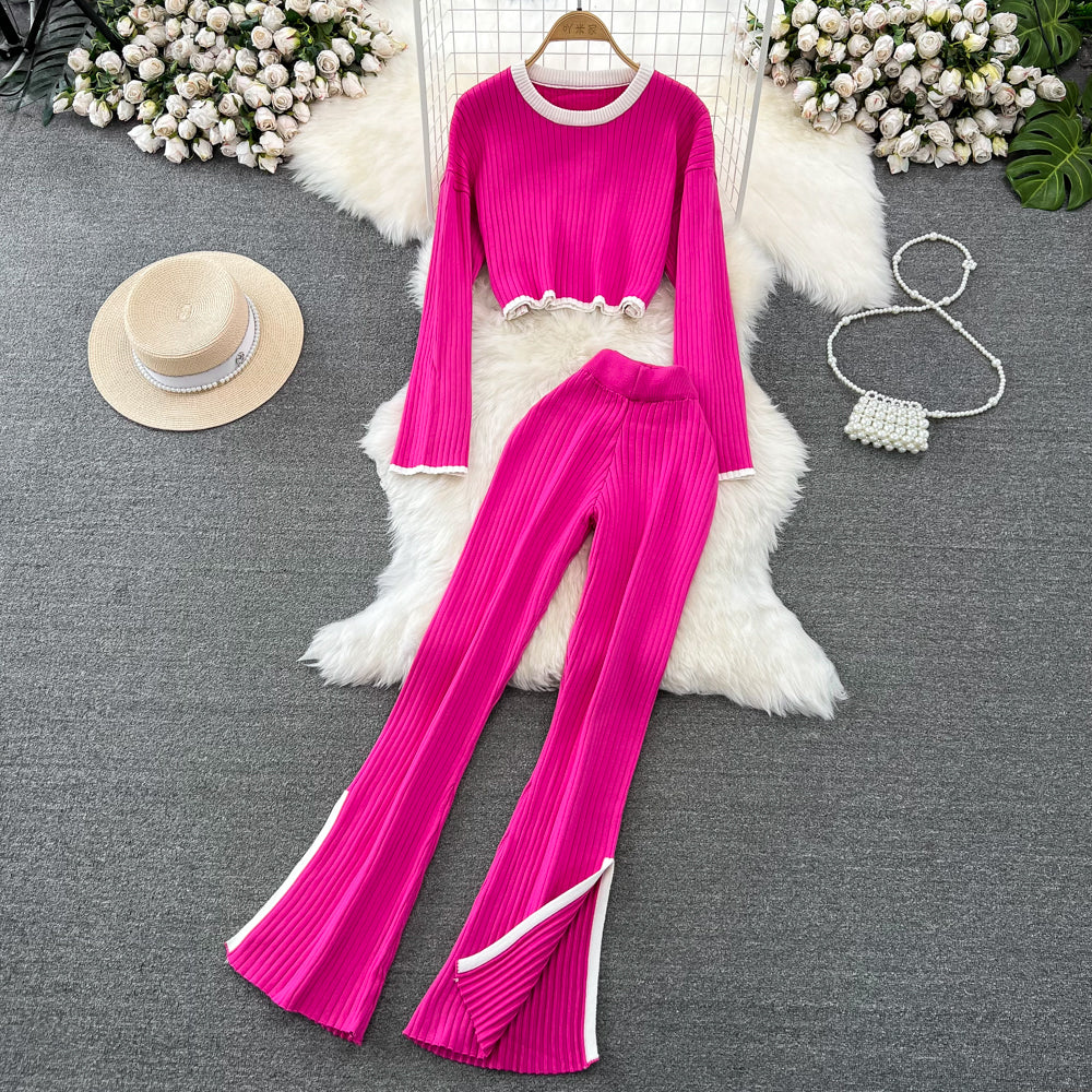 Knitwear&Pants Color-blocking Knitted 2Pcs