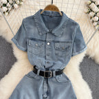 Vintage Lapeled Denim Romper