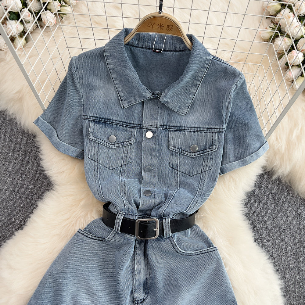 Vintage Lapeled Denim Romper