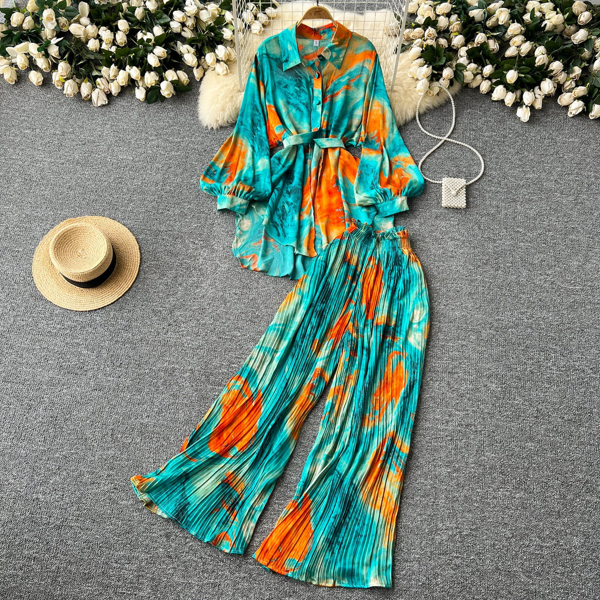 Shirt&Striped Trousers Colorful Printed 2Pcs