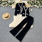 Vest&Cardigan&Trousers Color Blocking 3Pcs