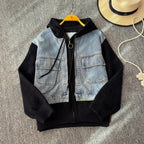Vintage Denim Patchwork Zipped Jacket