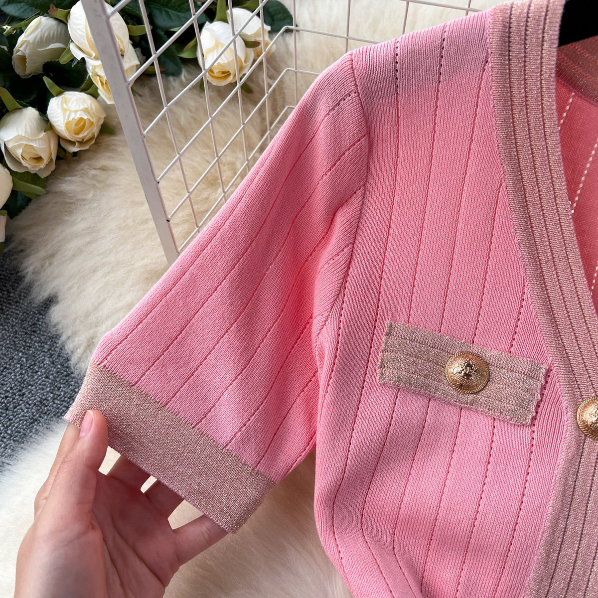 Elegant Metal Button Knitted Dress