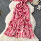 French Style V-neck Floral Fishtail Dress
