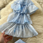 Tie-dye Blue Halter Top & Skirt 2Pcs