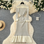 Vintage Striped Elastic Knit Dress