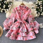 Floral Printed Layered Shirt Dress