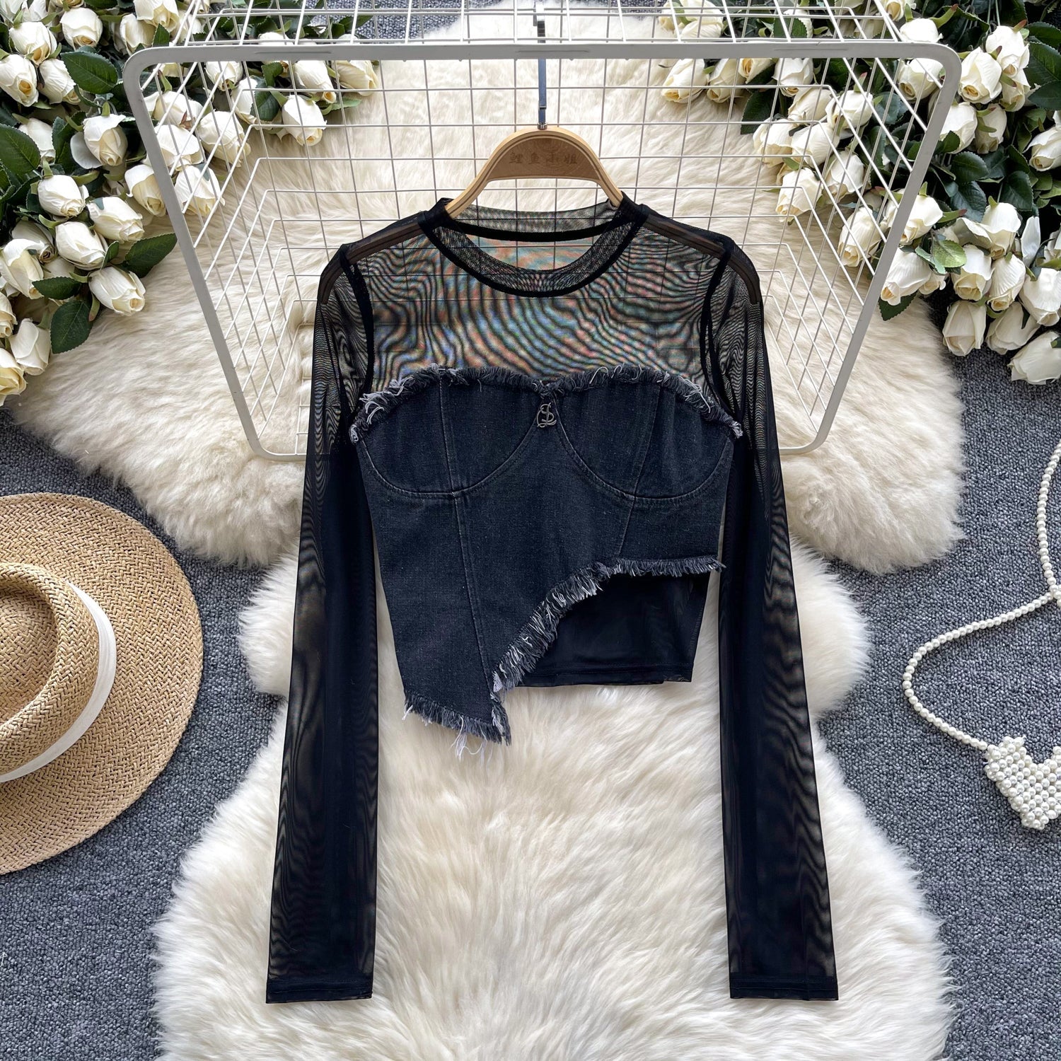 Irregular Design Patchwork Denim Top