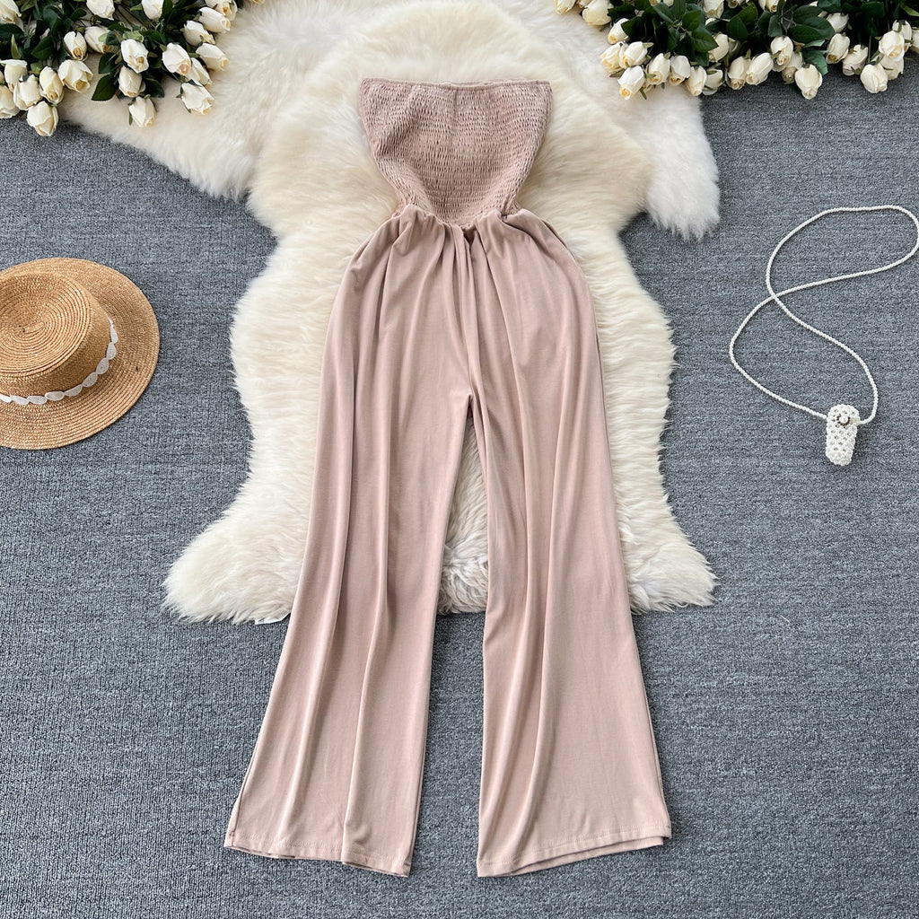 Chic Strapless Solid Color Jumpsuit