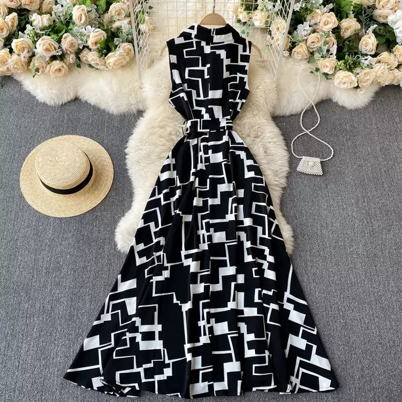Niche Geometric Printed Shirt Dress