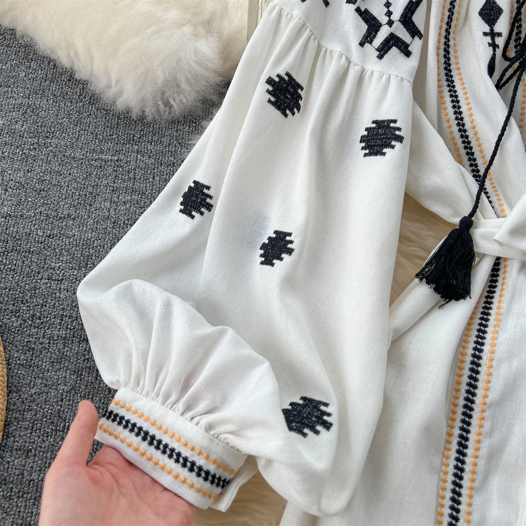 Niche Flared Sleeve Embroidered Dress