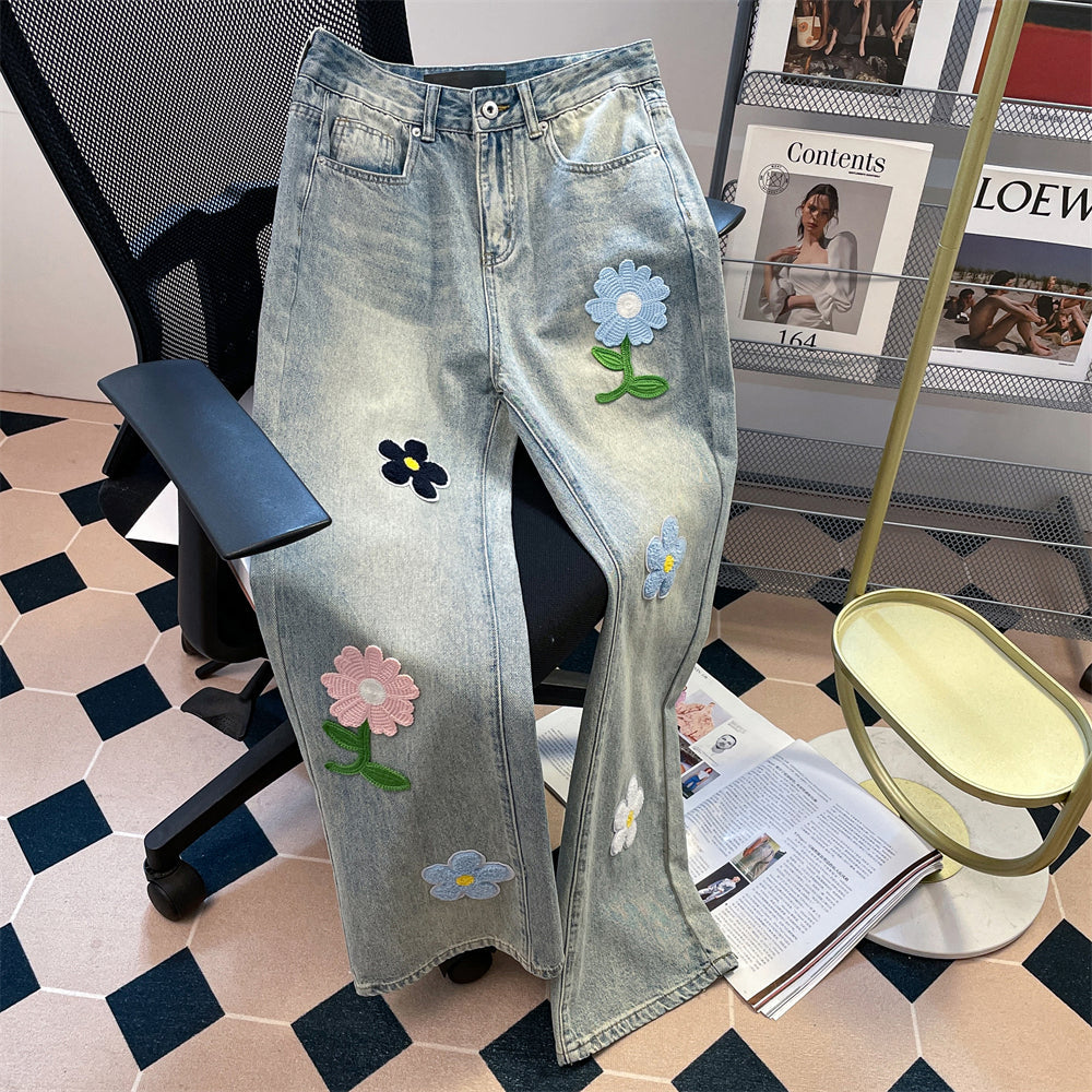 Vintage Colorful Floral Embroidered Jeans
