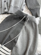 V-neck Cardigan&Drawstring Trousers 2Pcs