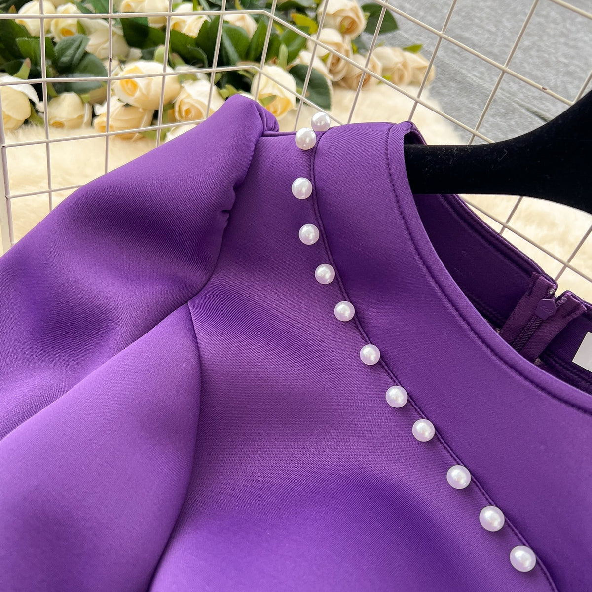 Beaded Mesh Pendulum Purple Dress