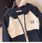 Color Blocking Drawstring Punching Jacket