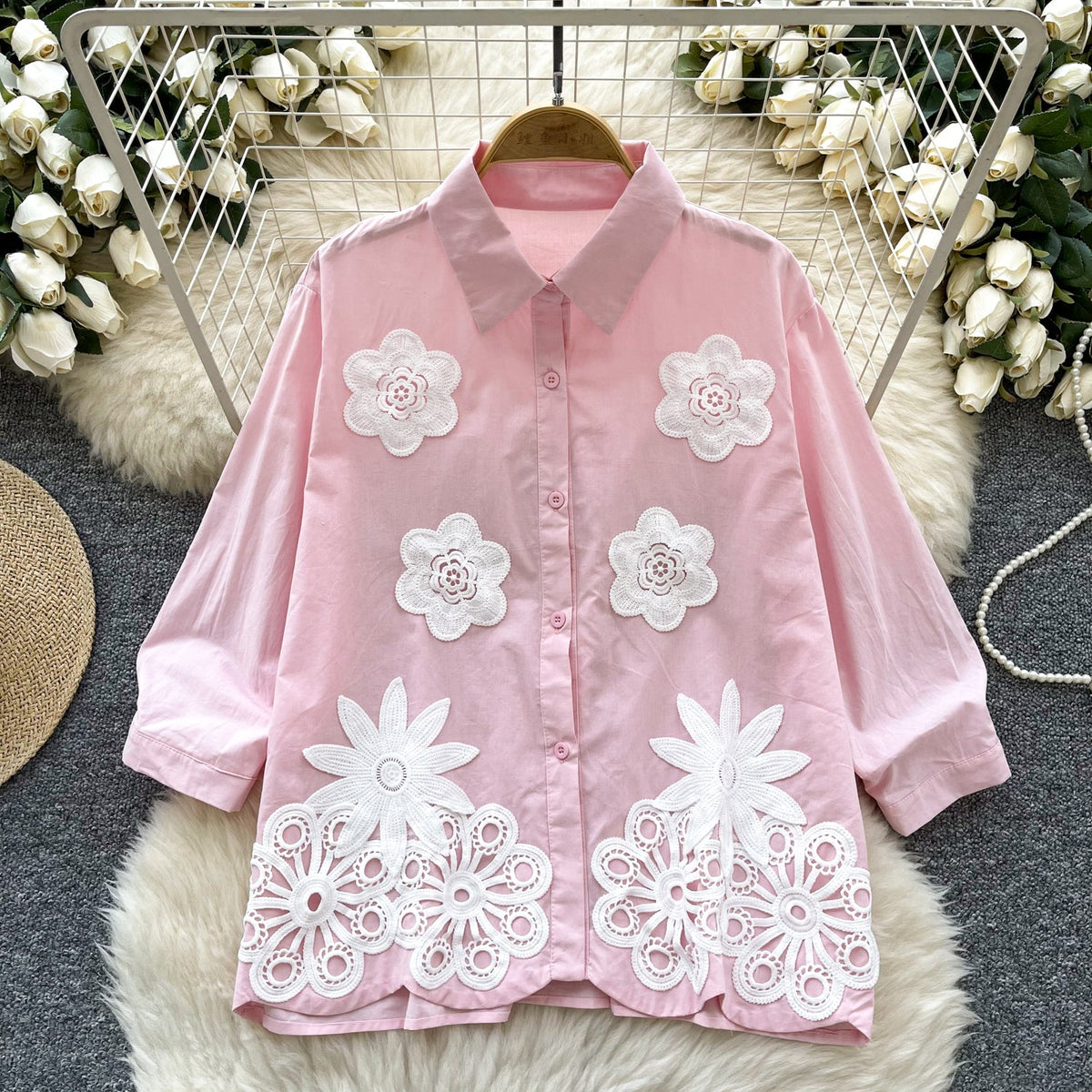 Sweetie 3D Flower Embroidered Shirt
